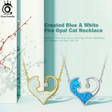 Blue&White Fire Opal Pendant Necklace 925 Sterling Silver Women Jewelry