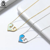 Blue&White Fire Opal Pendant Necklace 925 Sterling Silver Women Jewelry