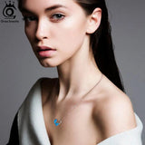 Blue&White Fire Opal Pendant Necklace 925 Sterling Silver Women Jewelry