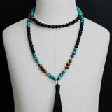 8mm Tiger's Eye Turquoise Agate Beads Necklace