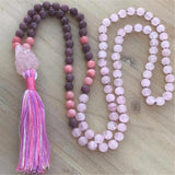 8mm Natural Rose Quartz 108 Beads Tassel Knotted Necklace