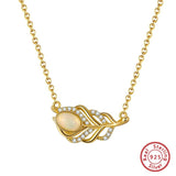 Natural Opal Necklace 925 Silver Feather Pendant Women Jewelry