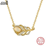 Natural Opal Necklace 925 Silver Feather Pendant Women Jewelry