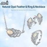 Natural Opal Necklace 925 Silver Feather Pendant Women Jewelry