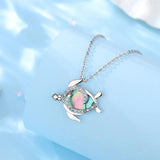 925 Silver Turtle Necklace Abalone Shell Zircon Pendant