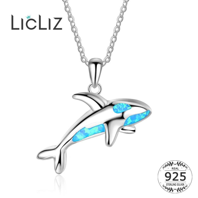 925 Silver Opal Shark Pendant Necklace for Women LN0484