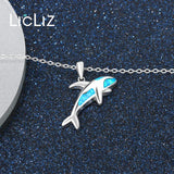 925 Silver Opal Shark Pendant Necklace for Women LN0484