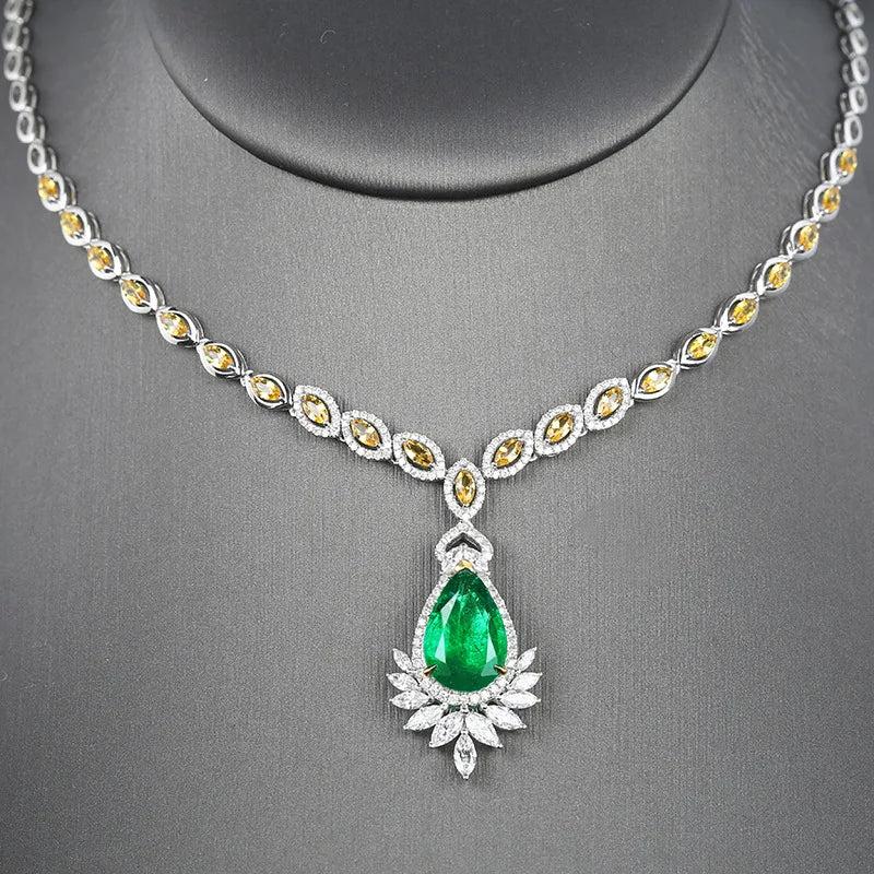 Lab Emerald Pendant Necklace Silver Choker Wedding Jewelry