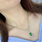 Lab Emerald Pendant Necklace Silver Choker Wedding Jewelry