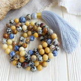 8mm Mixed Gemstone 108 Beads Tassel Necklace Retro