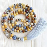 8mm Mixed Gemstone 108 Beads Tassel Necklace Retro