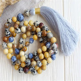 8mm Mixed Gemstone 108 Beads Tassel Necklace Retro