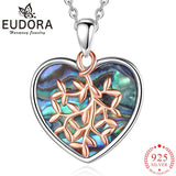 925 Silver Tree of Life Necklace Heart Abalone Shell Pendant