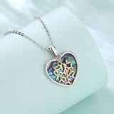 925 Silver Tree of Life Necklace Heart Abalone Shell Pendant