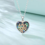 925 Silver Tree of Life Necklace Heart Abalone Shell Pendant