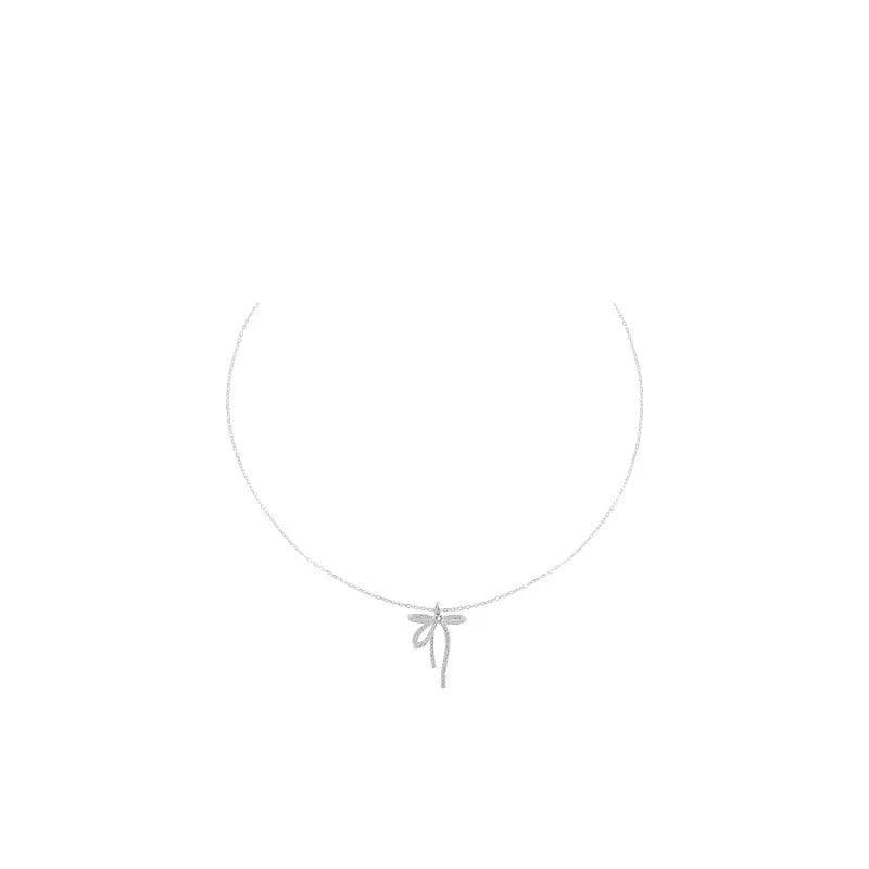 925 Silver Bowknot Pendant Zircon Necklace for Women