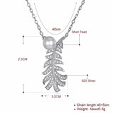 Lekani Crystas Leaf Pendant Necklace S925 Silver Pearls Collar