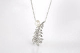 Lekani Crystas Leaf Pendant Necklace S925 Silver Pearls Collar