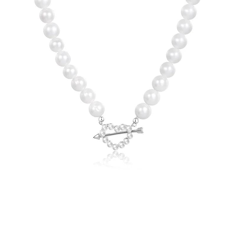 925 Silver Love Heart Pearl Necklace Gift For Women Punk Wedding