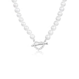 925 Silver Love Heart Pearl Necklace Gift For Women Punk Wedding