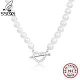 925 Silver Love Heart Pearl Necklace Gift For Women Punk Wedding