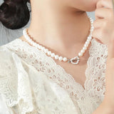 925 Silver Love Heart Pearl Necklace Gift For Women Punk Wedding