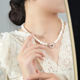 925 Silver Love Heart Pearl Necklace Gift For Women Punk Wedding