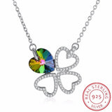 Four Leaf Clover Necklace Pendant 925 Sterling Silver Heart Crystal