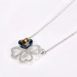 Four Leaf Clover Necklace Pendant 925 Sterling Silver Heart Crystal