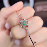 Natural Emerald Key Pendant Necklace 925 Sterling Silver Wedding Jewelry
