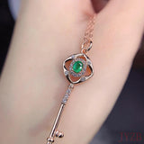 Natural Emerald Key Pendant Necklace 925 Sterling Silver Wedding Jewelry