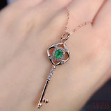 Natural Emerald Key Pendant Necklace 925 Sterling Silver Wedding Jewelry