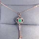 Natural Emerald Key Pendant Necklace 925 Sterling Silver Wedding Jewelry