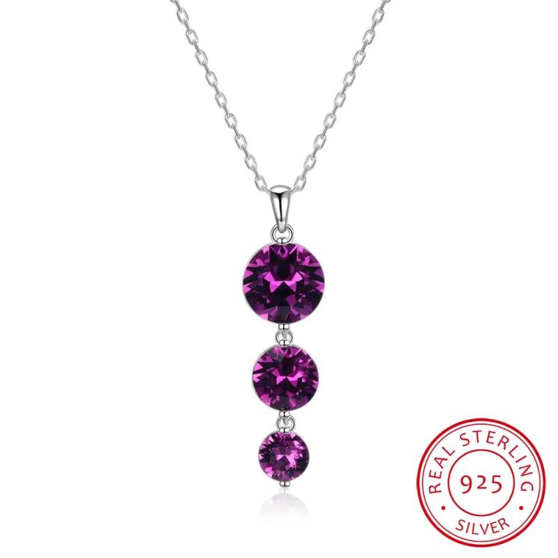 Crystals Maxi Round Pendant Necklace 925 Sterling Silver
