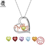 925 Silver Gemstone Mom Heart Pendant Necklace with Crown for Women