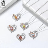 925 Silver Gemstone Mom Heart Pendant Necklace with Crown for Women
