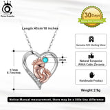 925 Silver Turquoise Baby Feet Heart Pendant Necklace for Women