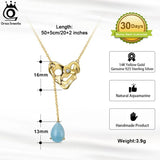 Sterling Silver Heart Pendant Necklace with Aquamarine Gemstone