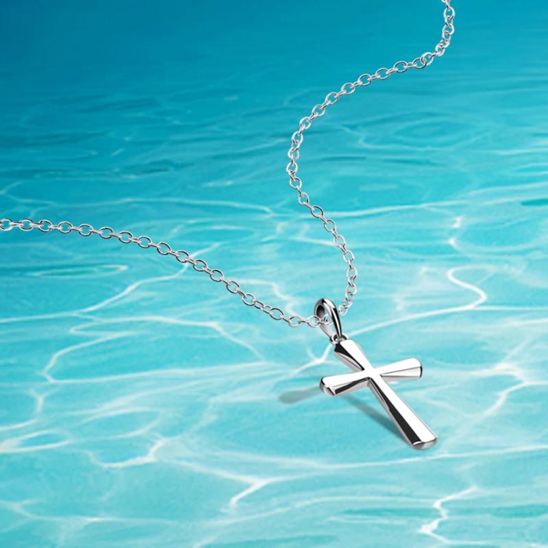 925 Sterling Silver Cross Pendant Necklace For Woman Chocker O Chain Lady