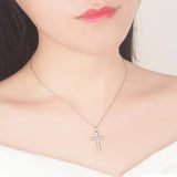 925 Sterling Silver Cross Pendant Necklace For Woman Chocker O Chain Lady