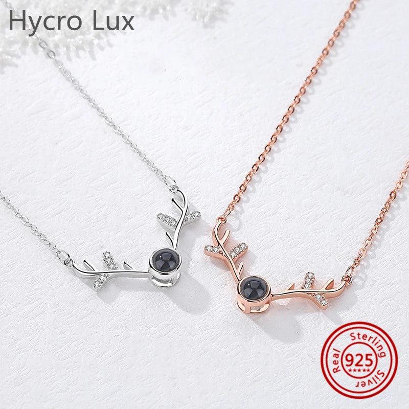 925 Silver Deer Necklace with Zircon Choker for Women
