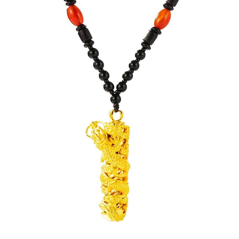 Dragon Cylinder Pendant Necklace 24KT