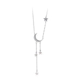 925 Silver Moon & Stars Tassel Necklace for Student Female