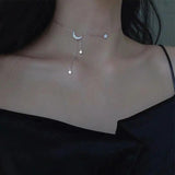 925 Silver Moon & Stars Tassel Necklace for Student Female