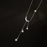 925 Silver Moon & Stars Tassel Necklace for Student Female