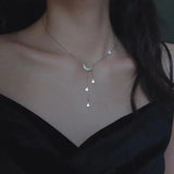 925 Silver Moon & Stars Tassel Necklace for Student Female