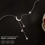925 Silver Moon & Stars Tassel Necklace for Student Female