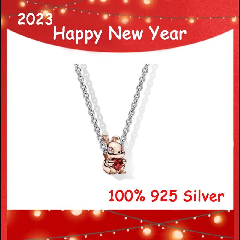 Chinese Style 925 Silver Rabbit Ingot Necklace Set Women Jewelry
