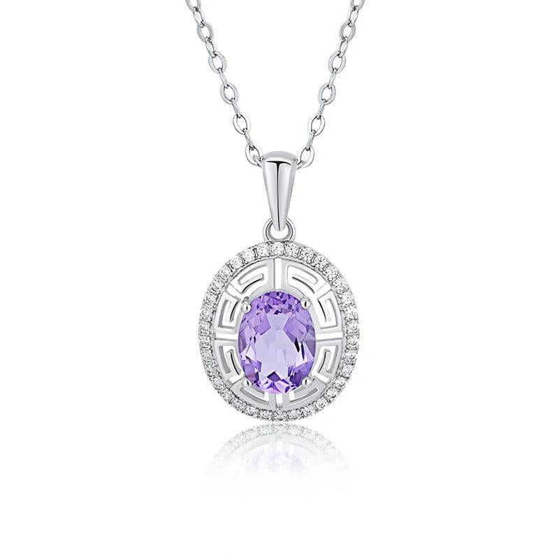 Amethyst Stone Clavicle Chain Necklace 925 Sterling Silver Pendant