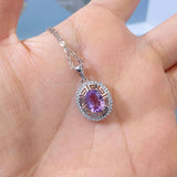 Amethyst Stone Clavicle Chain Necklace 925 Sterling Silver Pendant